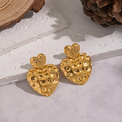Textured Heart 304 Stainless Steel Dangle Stud Earrings&nbsp;WF7533