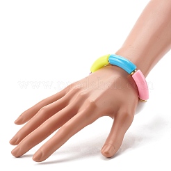 女の子の女性のための分厚いカーブチューブアクリルビーズストレッチブレスレット  ピンク  内径：2-1/8インチ（5.3cm）&nbsp;BJEW-JB06684-03
