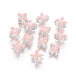 合金エナメルヨーロピアンビーズ  大穴ビーズ  花  銀色のメッキ  ピンク  10x10x8mm  穴：5mm&nbsp;MPDL-R006-04