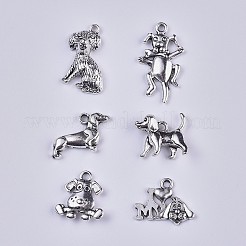 チベット風合金子犬ペンダント  犬のテーマチャーム  アンティークシルバー  24個/セット&nbsp;TIBEP-X0185-87AS