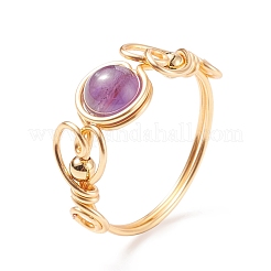 Natural Amethyst Braided Finger Ring&nbsp;RJEW-TA00042-02