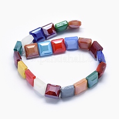パール光沢メッキガラスビーズ連売り  多面カット正方形  ミックスカラー  13x13x7mm  穴：1mm  約22個/連  11インチ&nbsp;EGLA-J110-M01