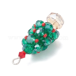 電気メッキガラスチャーム  クリスマスツリー  銀色の鉄のループ付き  多面カット  グリーン  39.5x16.5mm  穴：2.2mm&nbsp;PALLOY-MZ00843-01