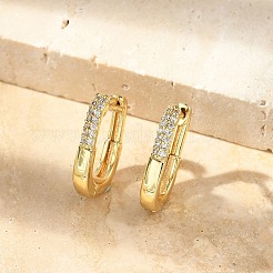 Oval Brass Micro Pave Clear Cubic Zirconia Hoop Earrings&nbsp;EJEW-D311-011G