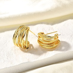 多層C字型真鍮スタッドピアス  カドミウムフリー＆鉛フリー  長持ちメッキ  ゴールドカラー  18x12mm&nbsp;EJEW-R018-03G