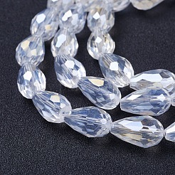 電気メッキガラスビーズセット  ABカラーメッキ  多面カットティアドロップ  クリアAB  15x10mm  穴：1.7~2mm  46~48個/連  69~72cm&nbsp;EGLA-D015-15x10mm-01