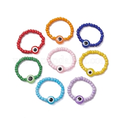 ガラスシードビーズストレッチリング  女性用樹脂製イーブルアイリング  ミックスカラー  7~8mm  内径：20mm  8個/セット&nbsp;RJEW-JR00703