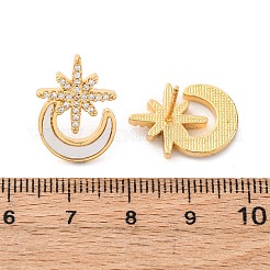 Star with Moon Brass Micro Pave Clear Cubic Zirconia Stud Earrings&nbsp;KK-D363-18G