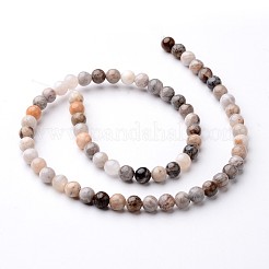 丸い天然竹葉瑪瑙ビーズ連売り  6~7mm  穴：1mm  約63~65個/連  15インチ&nbsp;G-J346-33-6mm