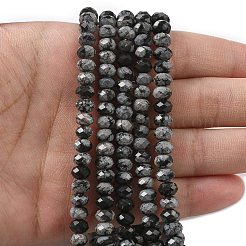 天然スノーフレークオブシディアンビーズ連売り  多面カット  ロンデル  5.5~6.5x4.5mm  穴：1mm  約91~94個/連  15.35''（39cm）〜15.43''（39.2cm）&nbsp;G-D344-A13