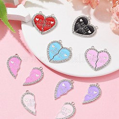 7 セット 7 色合金エナメル スプリット ペンダント  ラインストーン付き  カドミウムフリー＆ニッケルフリー＆鉛フリー  プラチナ  親友という言葉で失恋  ミックスカラー  31x30.5x2mm  穴：2mm  1セット/色&nbsp;ENAM-FS0001-71