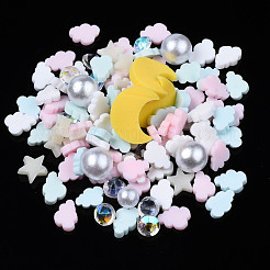 手作り樹脂クレイカボション  ファッションネイルアートデコレーションアクセサリー  アクリルラインストーンとabsプラスチック模造真珠ビーズ付き  混合図形  ミックスカラー  4~10x3~8x1~5mm&nbsp;CLAY-N006-81
