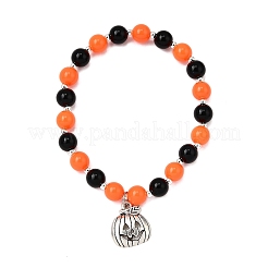 ハロウィン合金チャームブレスレット5個（5色）  アクリルラウンドビーズストレッチブレスレット（男性用、女性用）  ミックスカラー  内径：2-1/4インチ（5.65cm）〜2-1/2インチ（6.2cm）  1pc /カラー&nbsp;BJEW-JB12055
