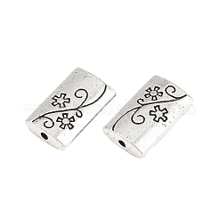 チベット風合金ビーズ  花模様の長方形  アンティークシルバー  13x8x3mm  穴：1.4mm&nbsp;FIND-D041-04AS