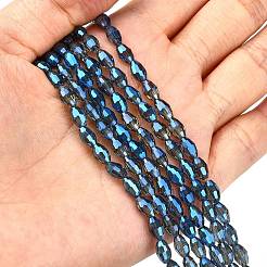 電気メッキガラスビーズセット  フル虹メッキ  多面カット  オーバル  ブルー  6x4mm  穴：1mm  約65~68個/連  13.7~14.3インチ&nbsp;EGLA-J013-4X6mm-F34