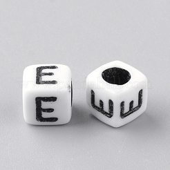 不透明なアクリルビーズ  文字スタイル  キューブ  文字.e  6x6x6mm  穴：3mm  約2928個/488g&nbsp;LS-SACR-Q188-02E
