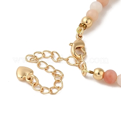 4mm ラウンド天然ピンクオパールビーズブレスレット  女性用フラワー真鍮ブレスレット  14KGP本金メッキ  7-3/8インチ（18.7cm）&nbsp;BJEW-P318-03G-03