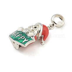 Anti-Tarnish Rhodium Plated 925 Sterling Silver Enamel Christmas European Dangle Charms&nbsp;STER-Z010-02P-02B