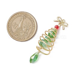 クリスマステーマの銅ワイヤーガラスペンダント3個3色  真鍮の蝶結び付き  クリスマスツリー  ゴールドカラー  50x15mm  穴：1.2mm  1pc /カラー&nbsp;PALLOY-JF02861