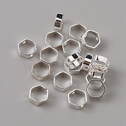 真鍮製ビーズフレーム  六角  銀  6x7x2mm  穴：0.9mm  20個/袋&nbsp;FIND-WH0110-332S