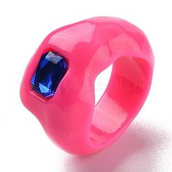 樹脂フィンガー指輪  プラスチックラインストーン付き  長方形  ショッキングピンク  usサイズ7 1/4(17.5mm)&nbsp;X-RJEW-Z007-05A