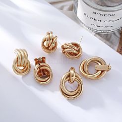 レトロ合金スタッドピアス3組  ツイストリング  ゴールドカラー  34mm&nbsp;FS-WG5E7DF-01