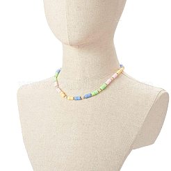 ポリマークレイビーズのネックレス  真鍮ビーズと真珠ビーズ付き  カラフル  17.72インチ（45cm）&nbsp;NJEW-JN03619-01