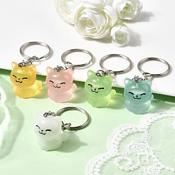 5Pcs Luminous Transparent Resin Cat Shape Pendant Keychains&nbsp;KEYC-JKC01431