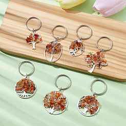 Natural Carnelian Chip & Alloy Tree of Life Pendant Keychain&nbsp;KEYC-JKC00648-04