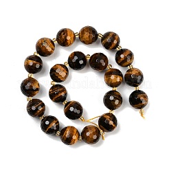天然石タイガーアイビーズ連売り  多面カット  ラウンド  シードビーズで  15~16mm  穴：1.4~1.6mm  約21個/連  15.35~15.94インチ（39~40.5cm）&nbsp;G-C249-A19-16mm