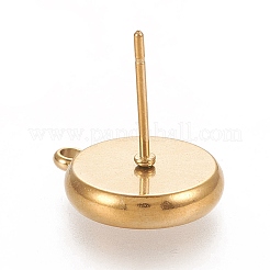 イオンプレーティング（IP）304ステンレススチールスタッドピアス金具  フラットラウンド  ゴールドカラー  15x12.5mm  穴：1.6mm  ピン：0.7mm  トレイ：10mm&nbsp;X-STAS-K202-04D-G