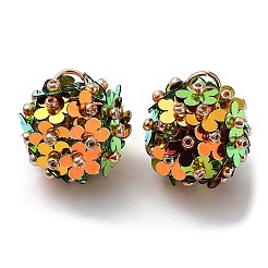 ガラスシードビーズペンダント付きPVCプラスチックスパンコール  鉄ループ付き  花のチャーム  緑黄  18x17mm  穴：4.3mm&nbsp;FIND-G058-01F