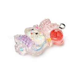 樹脂チャーム  プラチナアイアンループ＆グリッター付き  兎  32.5x22x7.5mm  穴：1.8mm&nbsp;RESI-Q012-02C