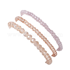 女性用ガラスビーズストレッチブレスレット3個、3スタイル  ラウンド  ミックスカラー  ビーズ：3~6mm  内径：2-1/8~2-1/8インチ（5.3~5.5cm）&nbsp;BJEW-JB12880