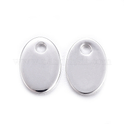 ステンレススチールチャーム201個  空白タグのスタンプ  オーバル  銀色のメッキ  7x5x0.8mm  穴：1mm&nbsp;X-STAS-H557-34S