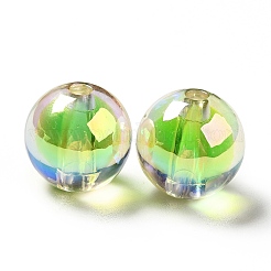 ツートン UV メッキ レインボー虹色アクリル ビーズ  二層ビーズ  ラウンド  ライムグリーン  15~15.5x15.5~16mm  穴：3~3.1mm&nbsp;TACR-D010-03A-05