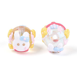 アクリルビーズ  手描きのビーズ  エナメル  ウサギとのラウンド  カラフル  15.5x19~20x17.5~18.5mm  穴：3mm&nbsp;OACR-M021-03