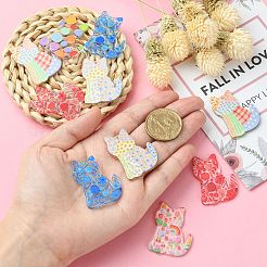 12スタイルのプリント透明アクリルパーツ6個。  お花/薔薇/水玉/虹柄のチャームをつけた猫  ミックスカラー  38x28x2mm  穴：1.5mm  2個/スタイル&nbsp;MACR-CJ0001-47