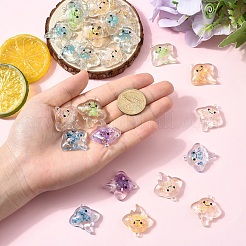 10 個の蓄光透明樹脂ペンダント  クラゲ  スパンコールと金箔付き  暗闇で光る  ミディアム蘭  30x29x8mm  穴：2mm&nbsp;RESI-YW0004-44G