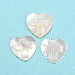 ナチュラルシーシェルカボション  クロスとハート  ホワイト  18~18.5x18~18.5x1.7~2.8mm&nbsp;SHEL-D079-18