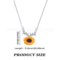 ひまわり樹脂ペンダントネックレス  女性のための合金ジュエリー  橙色  プラチナ  20.08インチ（51cm）&nbsp;NJEW-LP0001-82