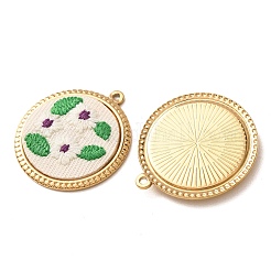 304ステンレススチールと布刺繍のペンダント  フラワーラウンドフラワーチャーム  イオンプレーティング（ip）  長持ちメッキ  18KGP本金メッキ  グリーン  30x27x3.5mm  穴：1.5mm&nbsp;FB-CBAFBAF-07G