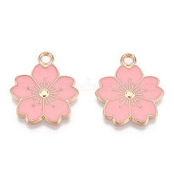 合金エナメルチャーム  さくらの花  ライトゴールド  ピンク  20.5x17.5x1.5mm  穴：2mm&nbsp;ENAM-S121-115J