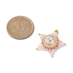 ガラスとシードビーズの編み込みペンダント  スター  ミスティローズ  30x28~30x6.5mm  穴：1.8mm&nbsp;PALLOY-MZ00259-03