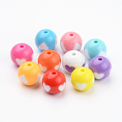 分厚いネックレス混合色ハートアクリルビーズ  ラウンド  直径約16mm  穴：3mm&nbsp;X-YPL454