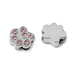 ラインストーン付きスライドチャームの合金  足跡  プラチナ  ミックスカラー  11x12x4mm  穴：7x1.6mm&nbsp;RB-NH0002-02P