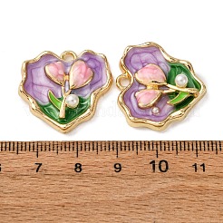 ライトゴールドトーン合金エナメルチャーム  ハートの花のチャーム  ABSの模造パールと  ラックめっき  カラフル  23x24.5x6.5mm  穴：2.2mm&nbsp;ENAM-B028-39KCG