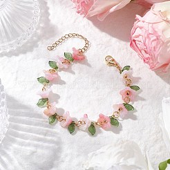 女性用アクリルビーズブレスレット4個  花  304ステンレススチールのロブスタークロウ留め金付き  ミックスカラー  7-1/4インチ（18.4cm）&nbsp;BJEW-TA00627