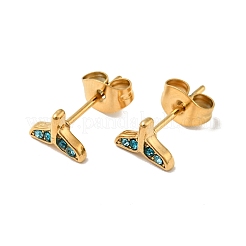 Ion Plating(IP) Rhinestone Whale Tail Shape Stud Earrings with 316 Surgical Stainless Steel Pins&nbsp;EJEW-A081-07G