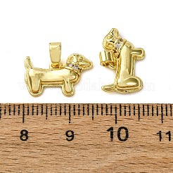 真鍮製マイクロパヴェキュービックジルコニアペンダント  犬のチャーム  18KGP本金メッキ  9.5x15x3.5mm  穴：4x2.5mm&nbsp;KK-F911-15G